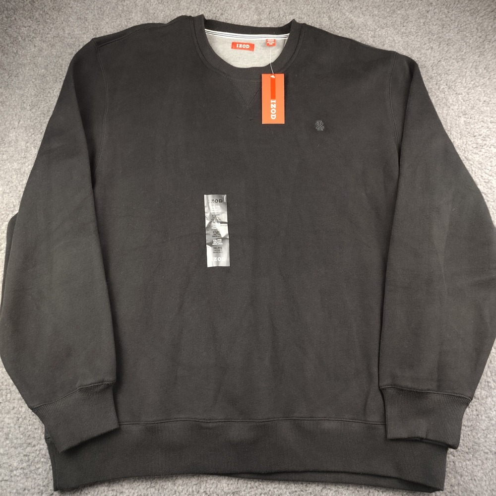 IZOD Mens Varsity Fleece Crewneck Sweatshirt Black 2XL XXL Preppy Collegiate NWT
